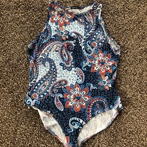 Boohoo blue orange and white body suite